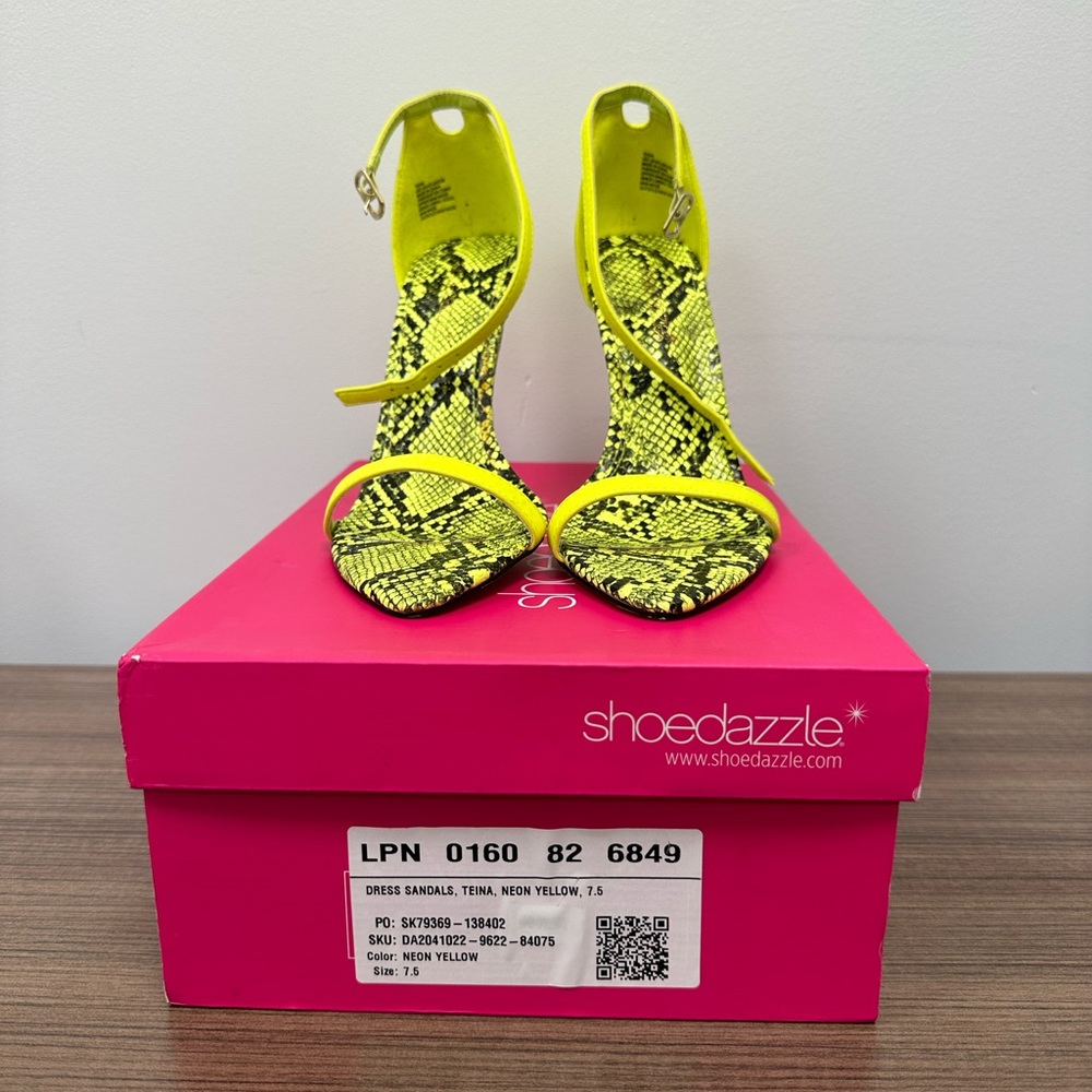 Neon yellow stiletto sandals by Shoedazzle w/box
